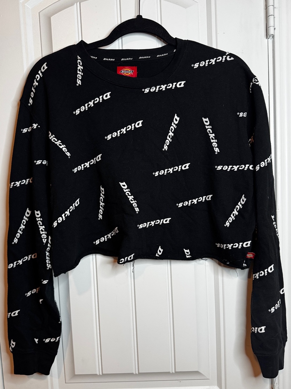 Dickies Black Cropped Crewneck Sweatshirt with White Logo Print